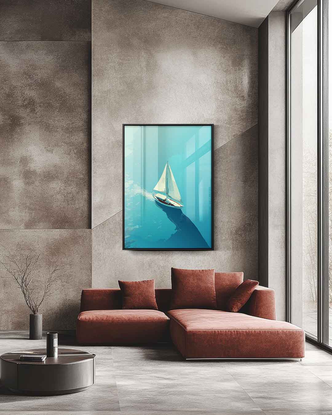 Zeilboot op Kalme Zee Kunstwerk-canvas-dibond-plexiglas-wanddecoratie-WallArtistic