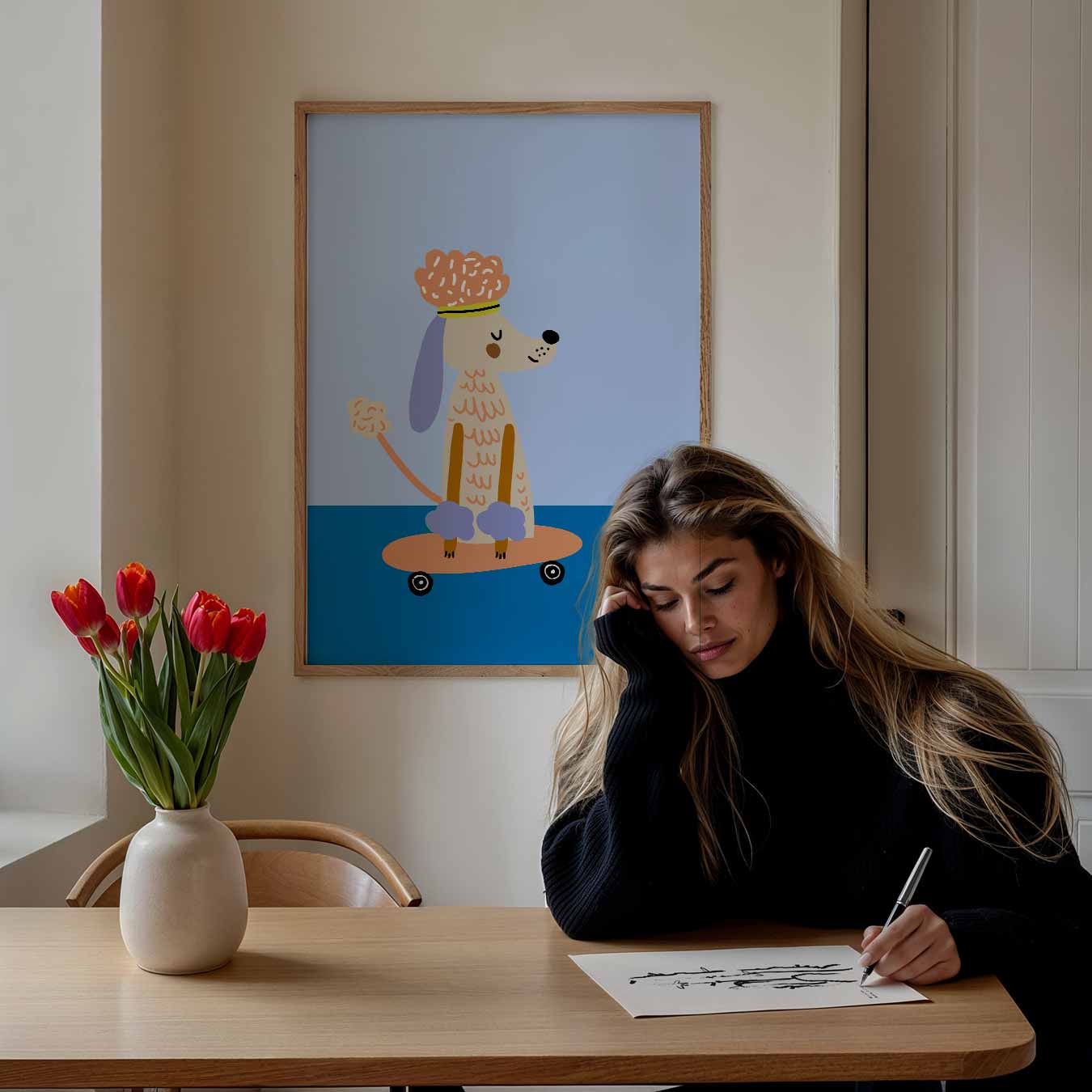 Schattige Hond op Skateboard Poster-WallArtistic