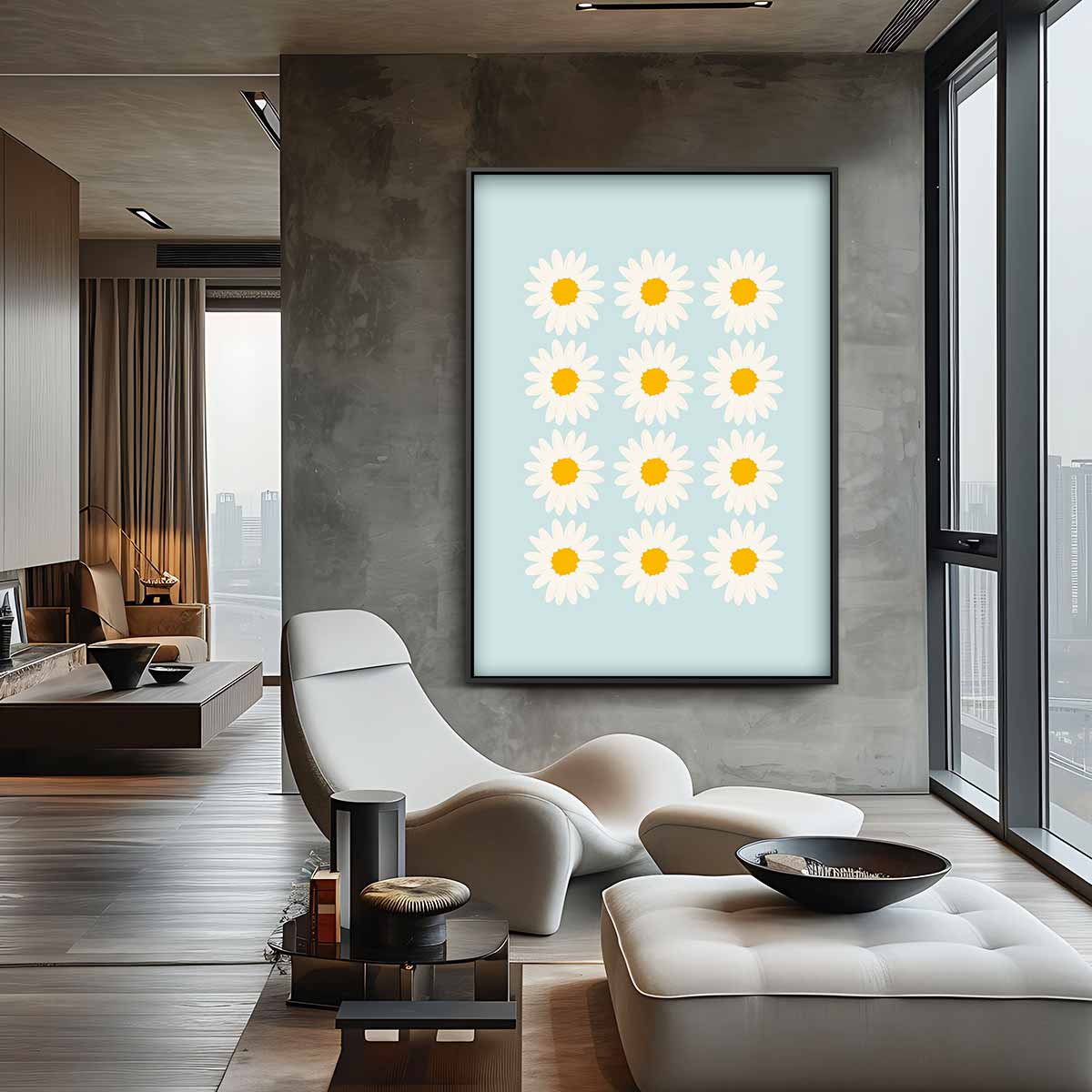 Zomerse Margrieten op Hemelsblauw Kunstwerk-canvas-dibond-plexiglas-wanddecoratie-WallArtistic