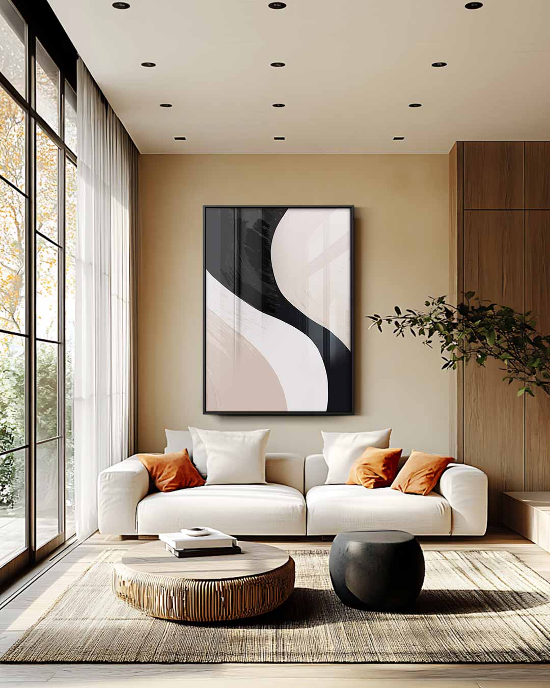 Vloeiende Vormen in Neutrale Tinten Kunstwerk-canvas-dibond-plexiglas-wanddecoratie-WallArtistic