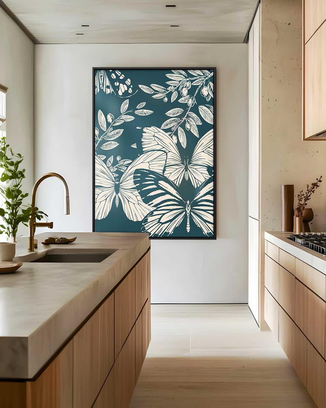 Vlinders en Olijftakken Print Kunstwerk-canvas-dibond-plexiglas-wanddecoratie-WallArtistic