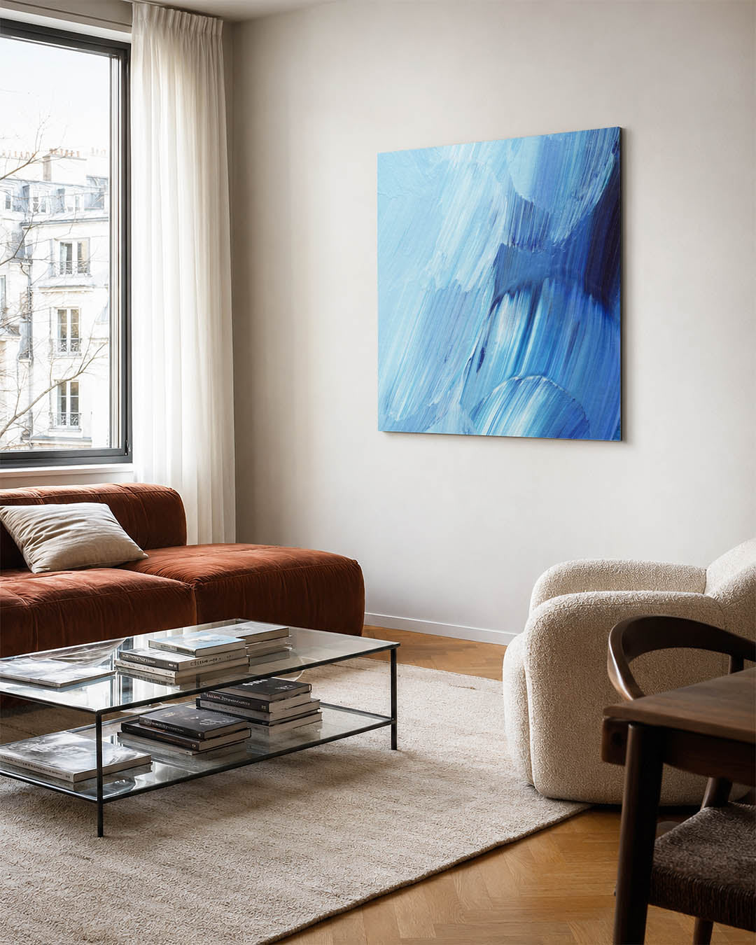 Dynamische blauwe beweging Kunstwerk