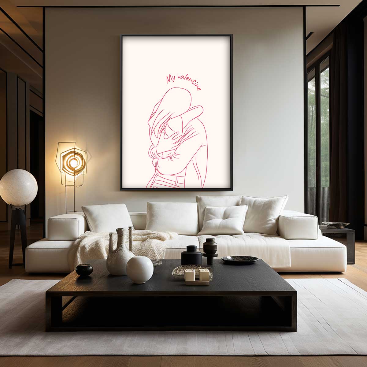 Valentijnsomhelzing Silhouet Kunstwerk-canvas-dibond-plexiglas-wanddecoratie-WallArtistic