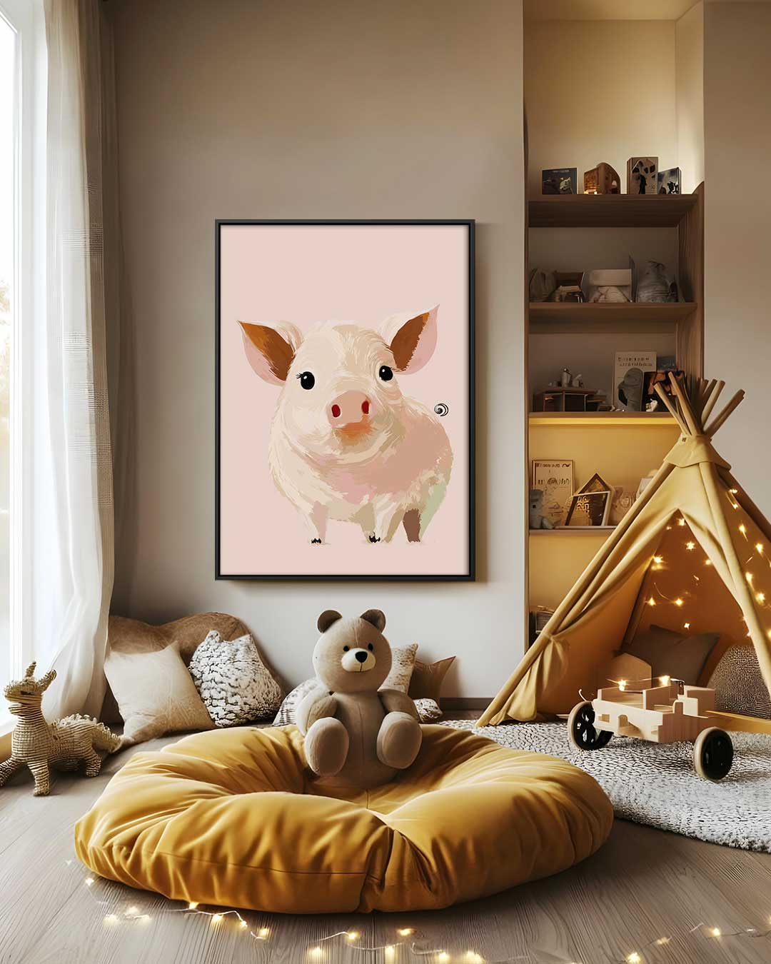 Schattig Varkentje Portret Kunstwerk-canvas-dibond-plexiglas-wanddecoratie-WallArtistic