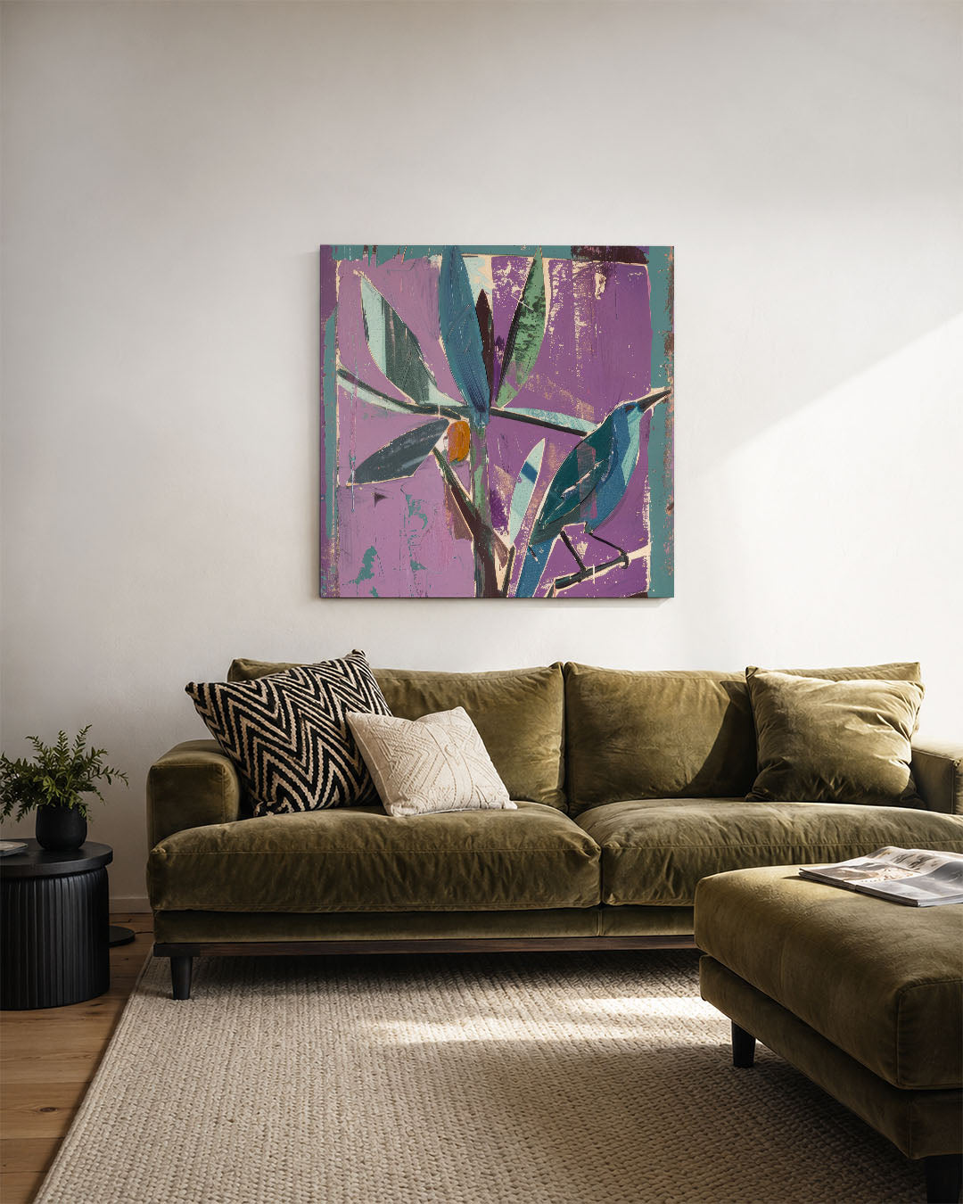 Vogelsilhouet met bladeren Kunstwerk