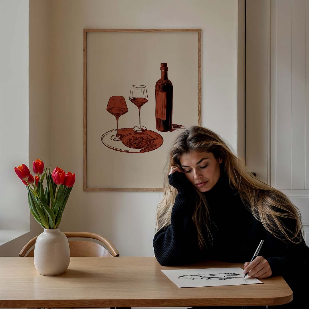 Stijlvolle Wijn en Dineer Poster-WallArtistic