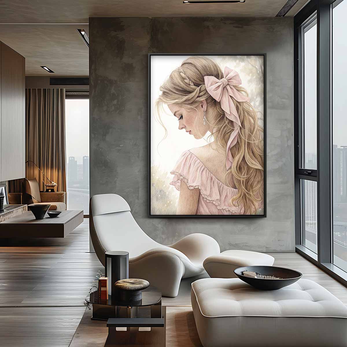 Betoverende Zachtroze Linten Kunstwerk-canvas-dibond-plexiglas-wanddecoratie-WallArtistic