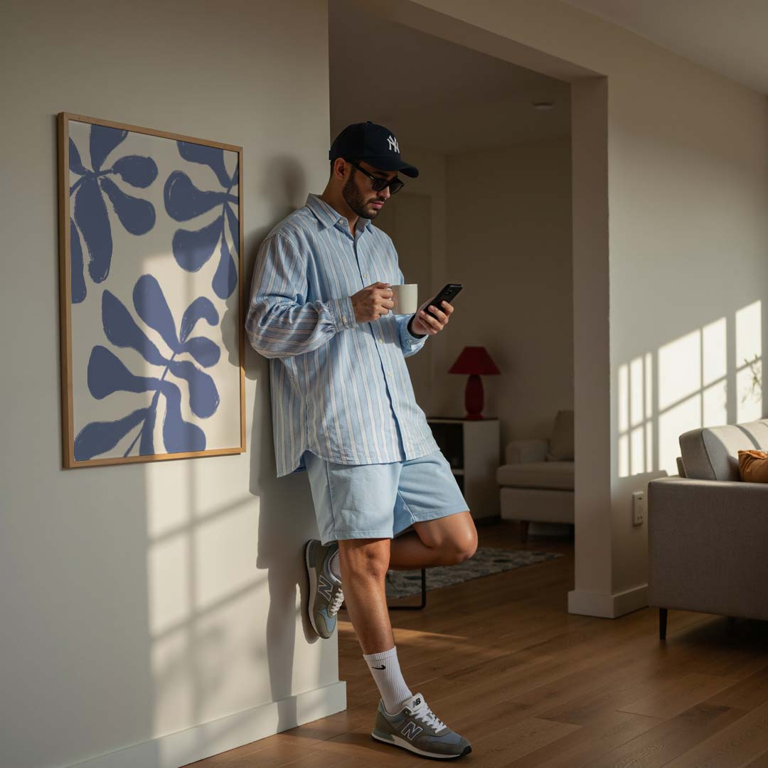 Blauwe Botanische Bloemenposter-WallArtistic