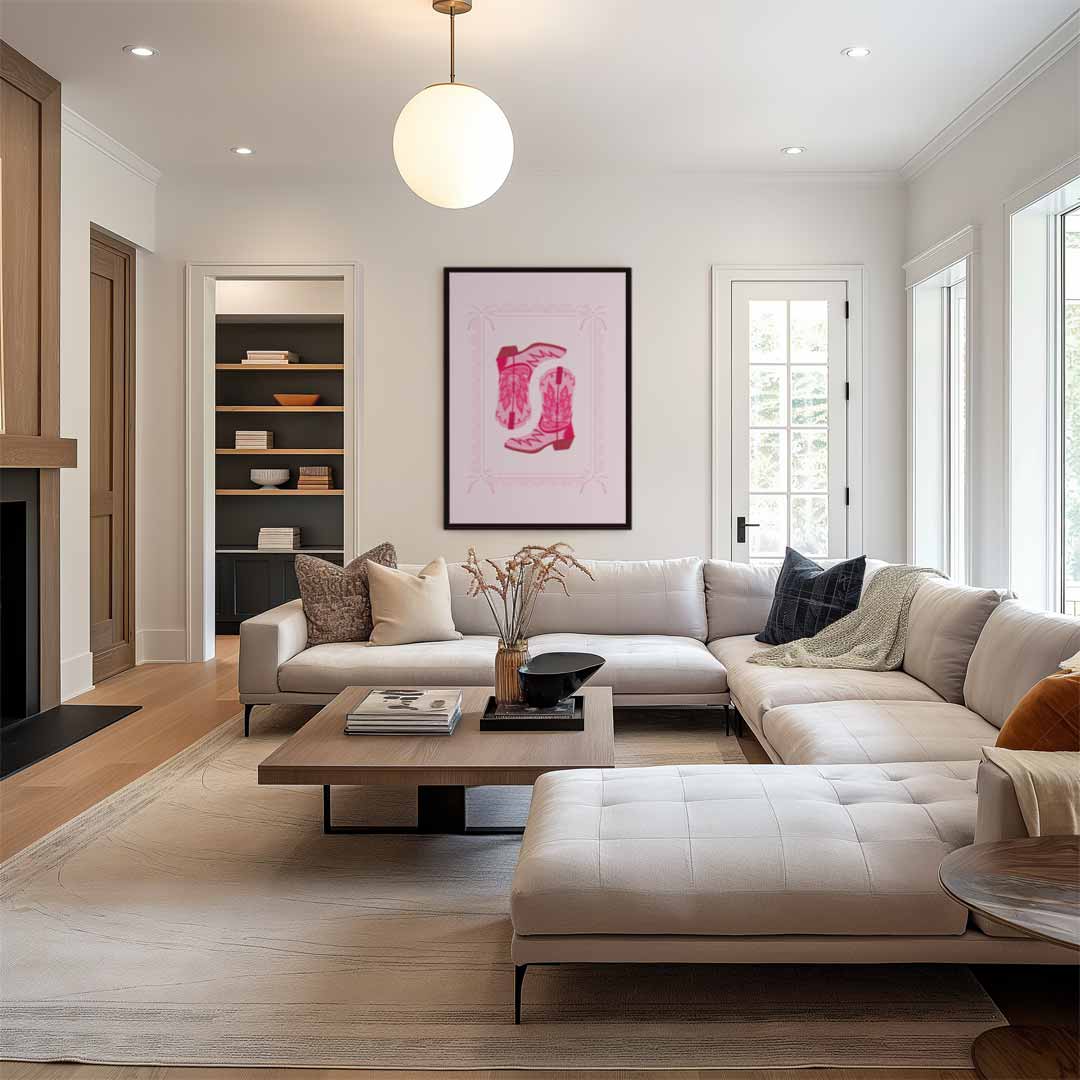 Roze Cowboylaarzen Illustratie Kunstwerk-canvas-dibond-plexiglas-wanddecoratie-WallArtistic