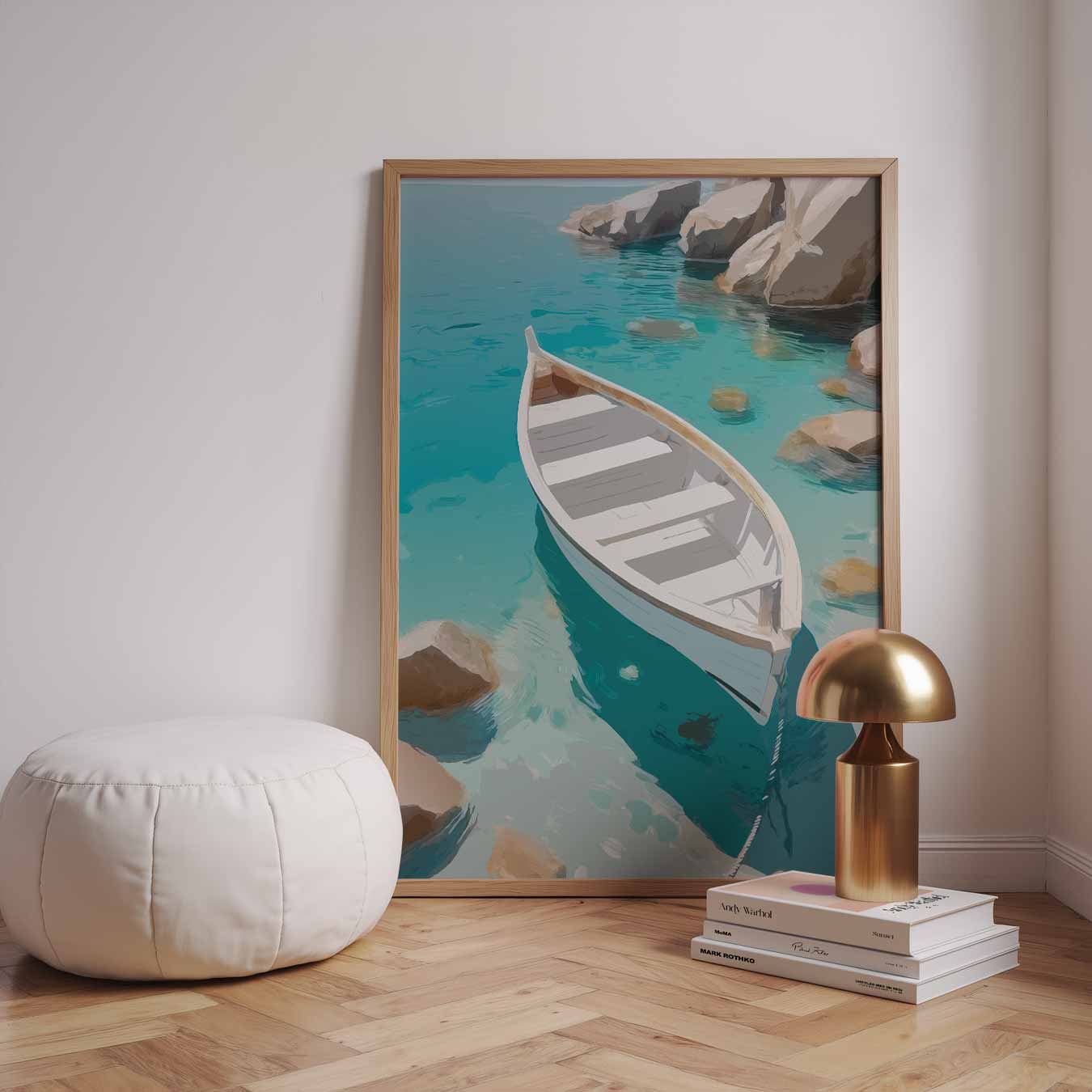 Dromerige Rotsachtige Kust met Boot Poster