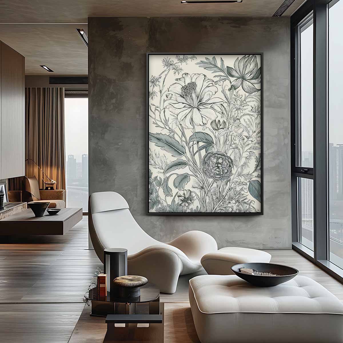 Botanische Bloementekening Kunstwerk-canvas-dibond-plexiglas-wanddecoratie-WallArtistic