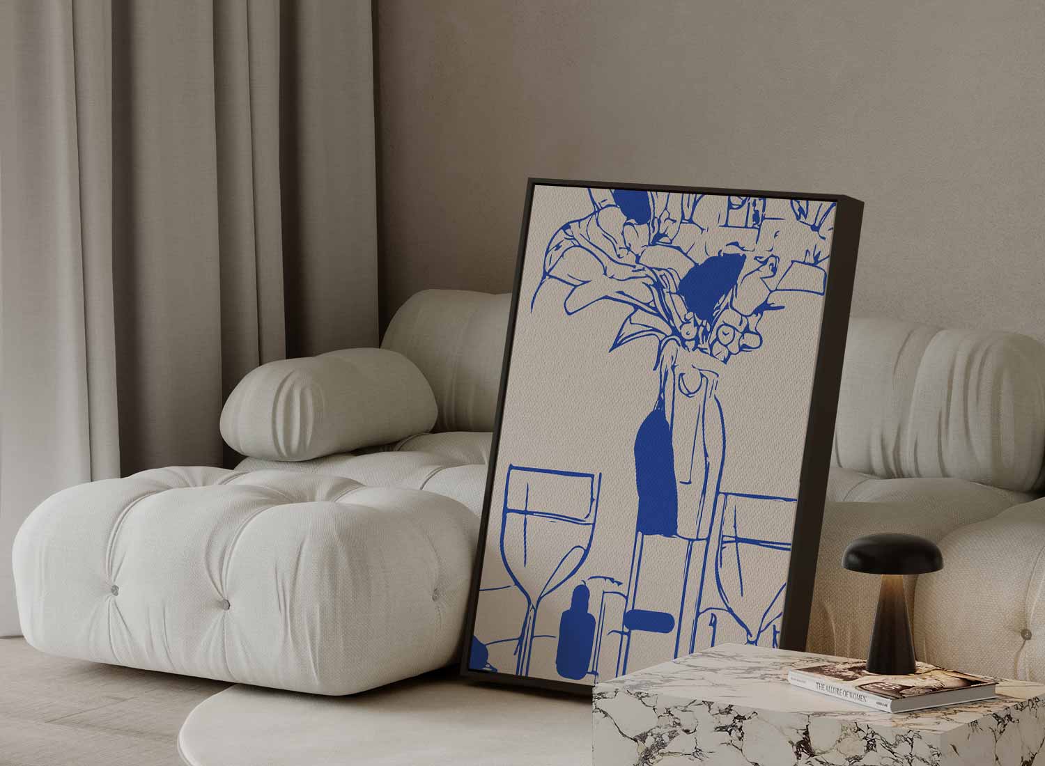 Moderne Tafelsetting in Blauwe Lijntekening Kunstwerk-canvas-dibond-plexiglas-wanddecoratie-WallArtistic