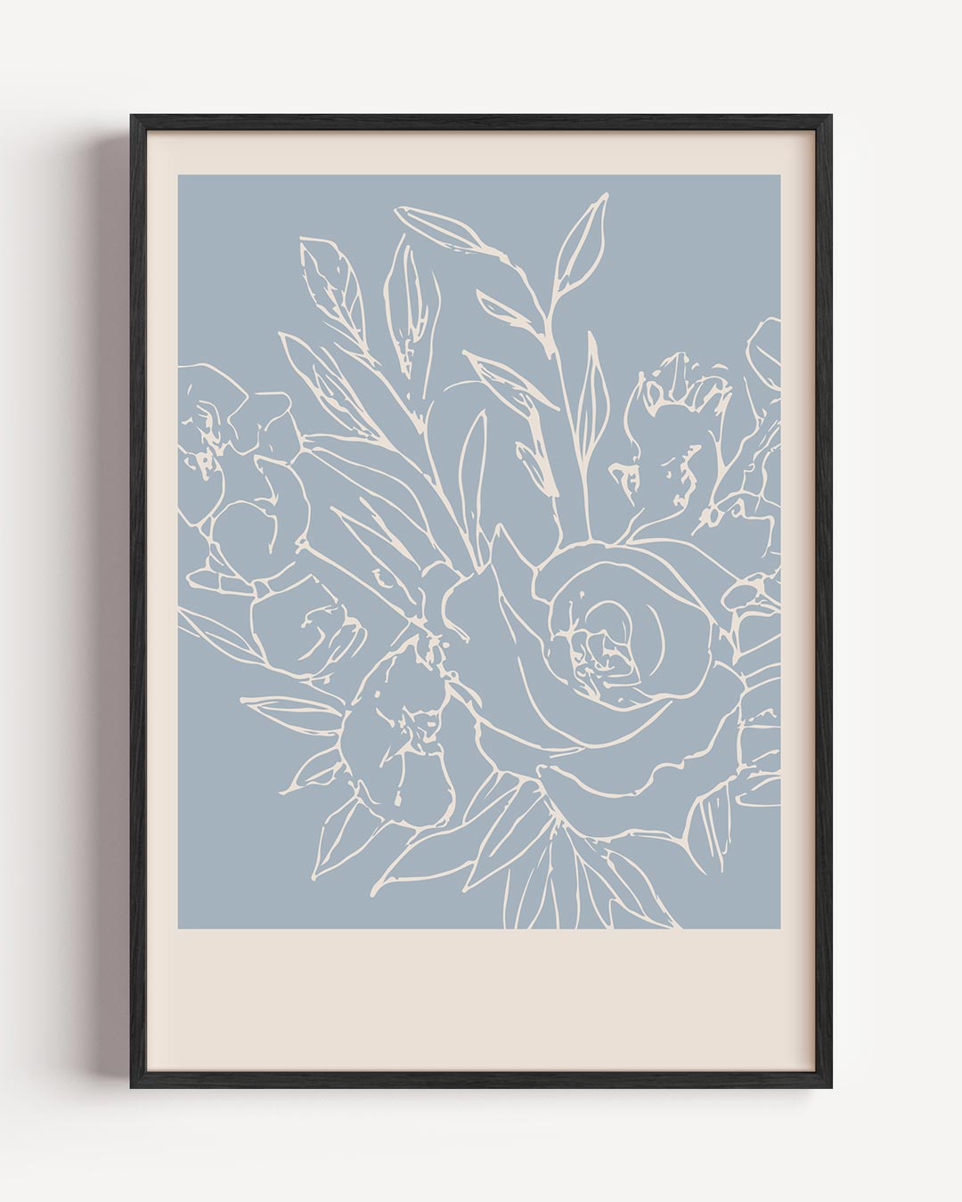 Elegante Bloemenposter in Subtiel Blauw Poster-WallArtistic