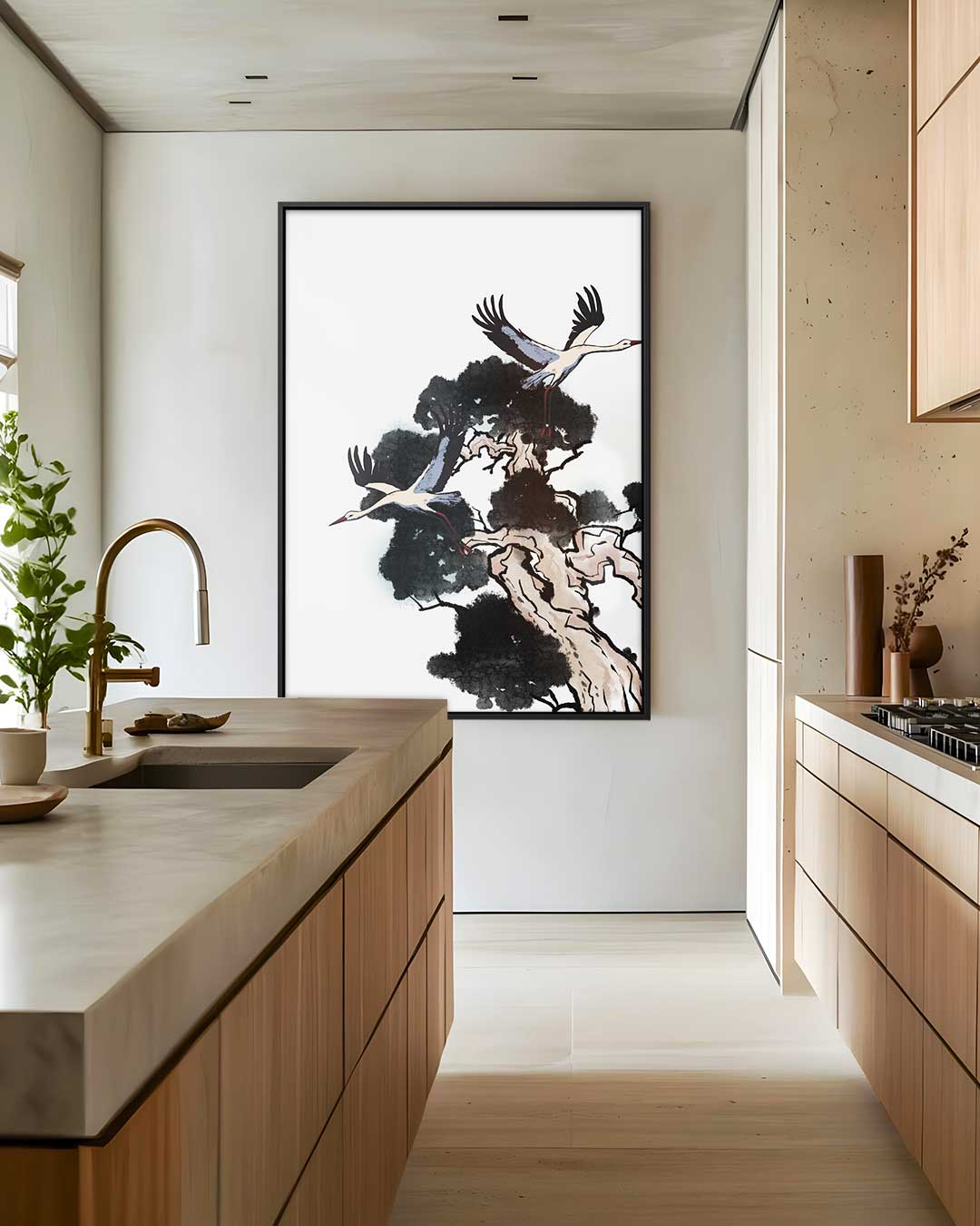 Vliegende Kranen in de Natuur Kunstwerk-canvas-dibond-plexiglas-wanddecoratie-WallArtistic