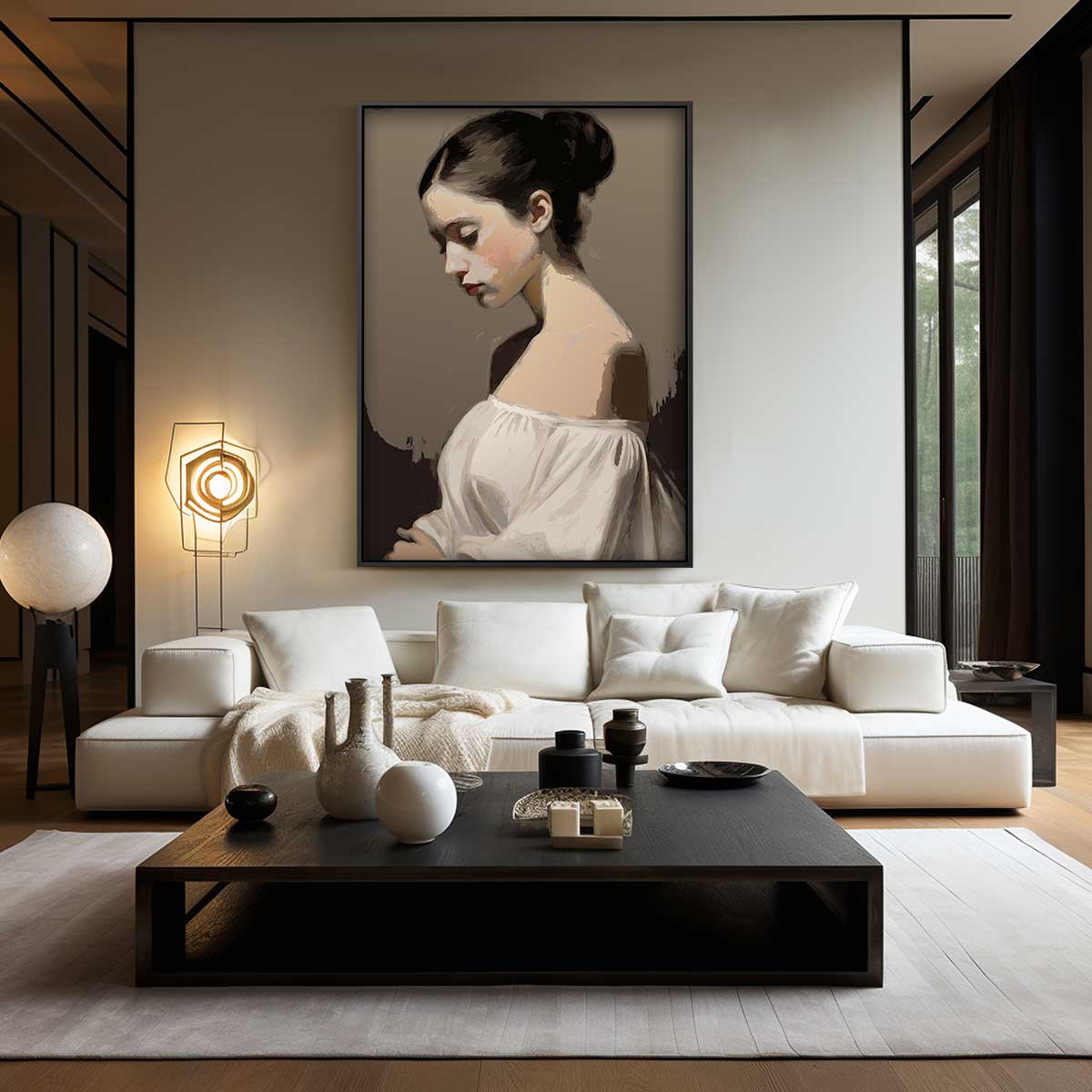 Dromerige Portretstudie Kunstwerk-canvas-dibond-plexiglas-wanddecoratie-WallArtistic