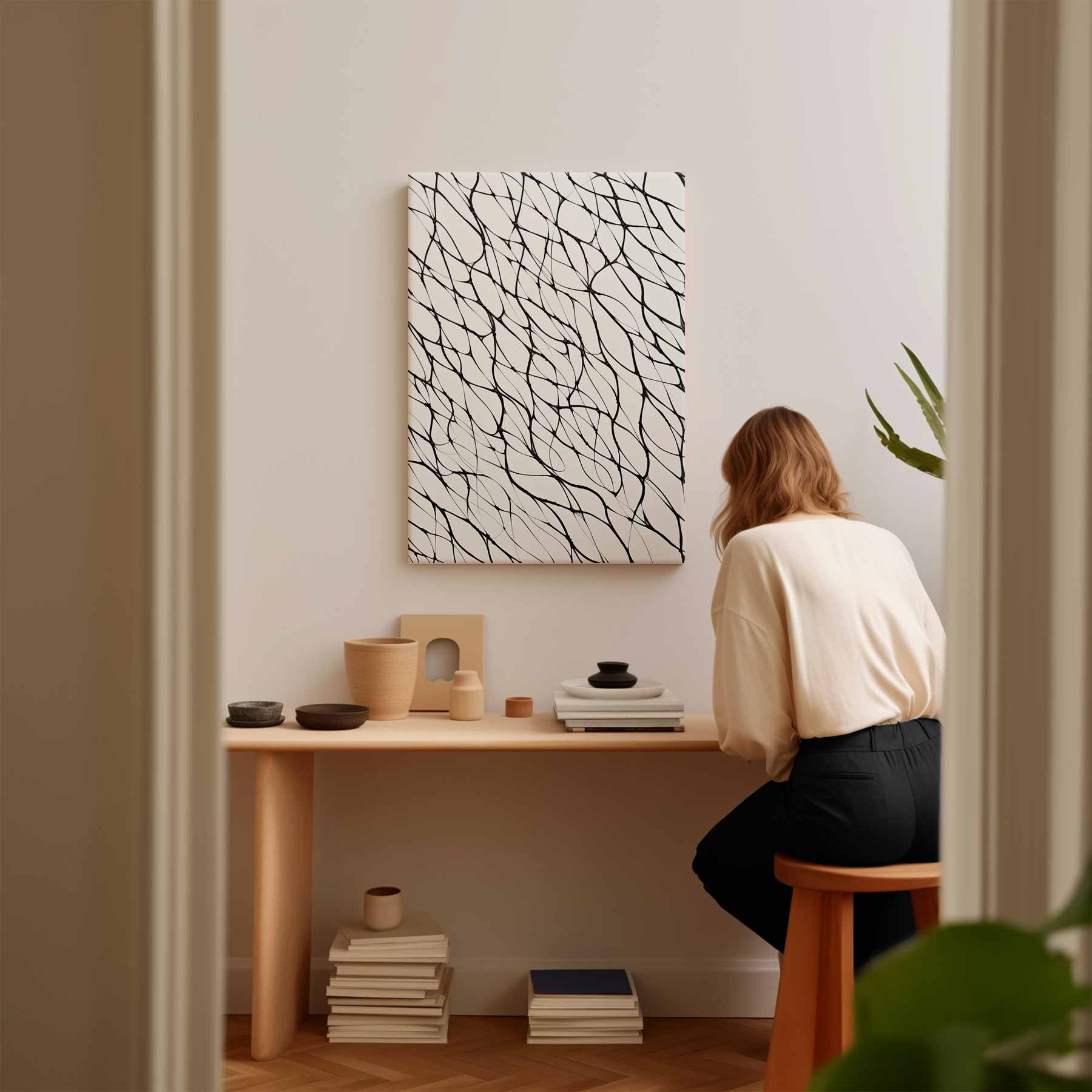 Web van Zwarte Lijnen Kunstwerk-canvas-dibond-plexiglas-wanddecoratie-WallArtistic