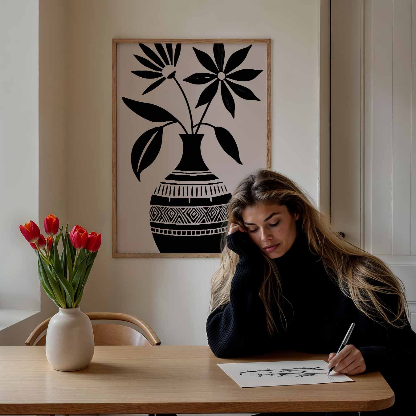 Bloemenvazen Silhouet Poster