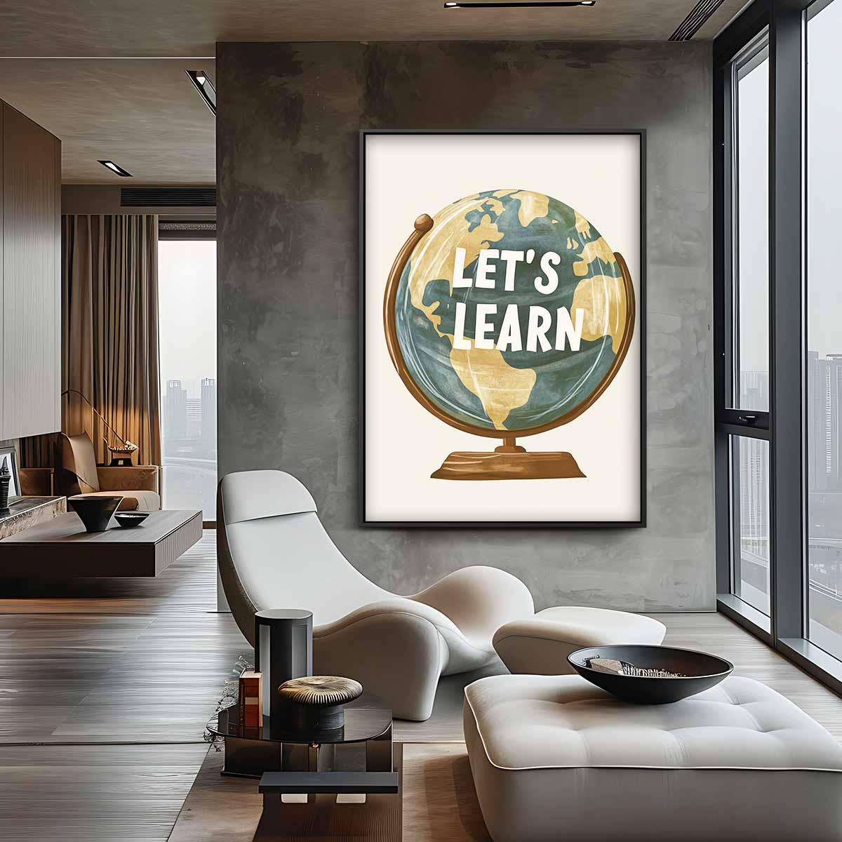 Wereldbol "Let's Learn Kunstwerk-canvas-dibond-plexiglas-wanddecoratie-WallArtistic