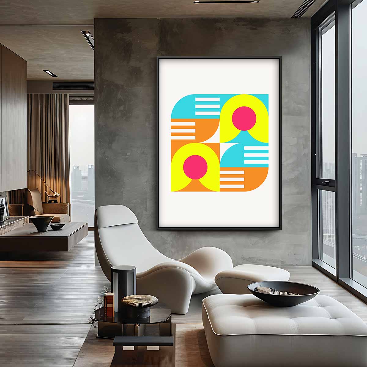 Kleurrijke Abstracte Geometrie Kunstwerk-canvas-dibond-plexiglas-wanddecoratie-WallArtistic