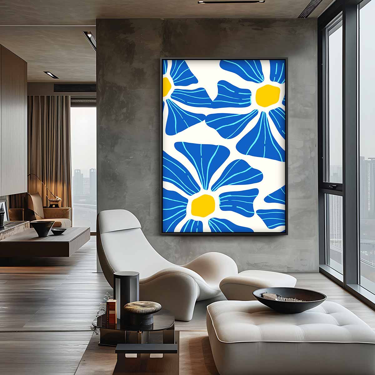 Bloeiend Blauw Bloemenpatroon Kunstwerk-canvas-dibond-plexiglas-wanddecoratie-WallArtistic