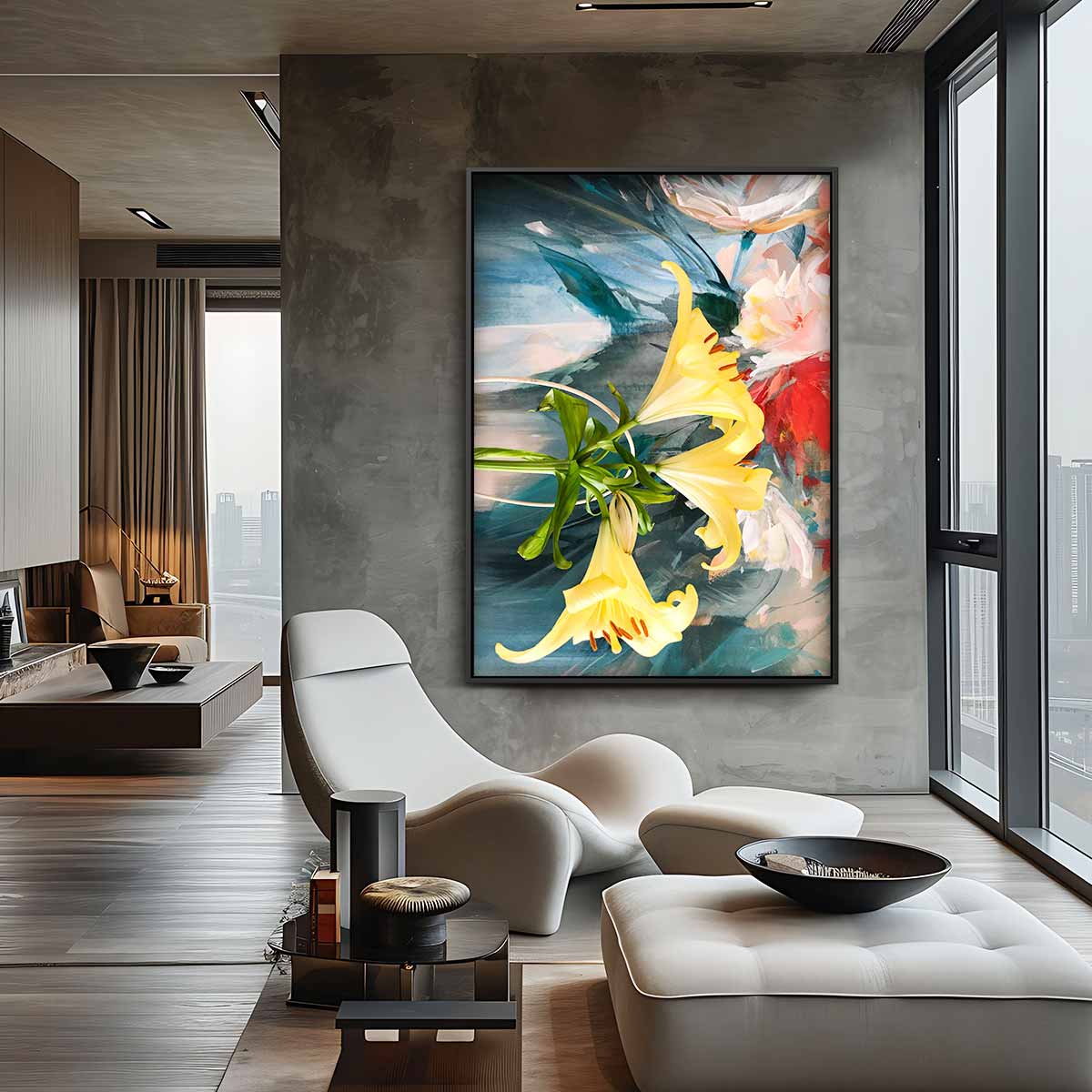 Bloemenexplosie in Geel Kunstwerk-canvas-dibond-plexiglas-wanddecoratie-WallArtistic