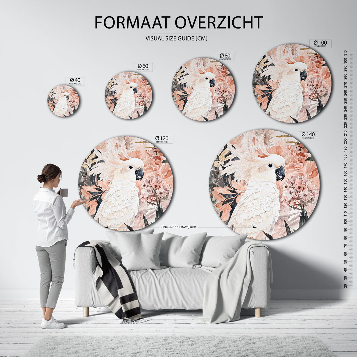 Papegaai en bloemen Muurcirkel