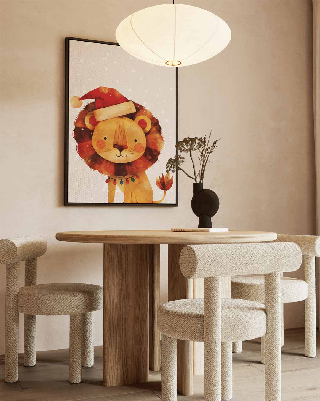 Kerstleeuw met Kerstmuts Kunstwerk-canvas-dibond-plexiglas-wanddecoratie-WallArtistic