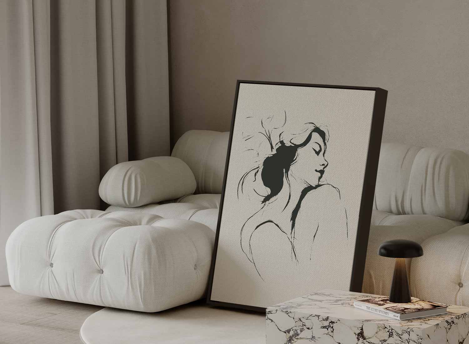 Dromerige Lijntekening Vrouw Kunstwerk-canvas-dibond-plexiglas-wanddecoratie-WallArtistic