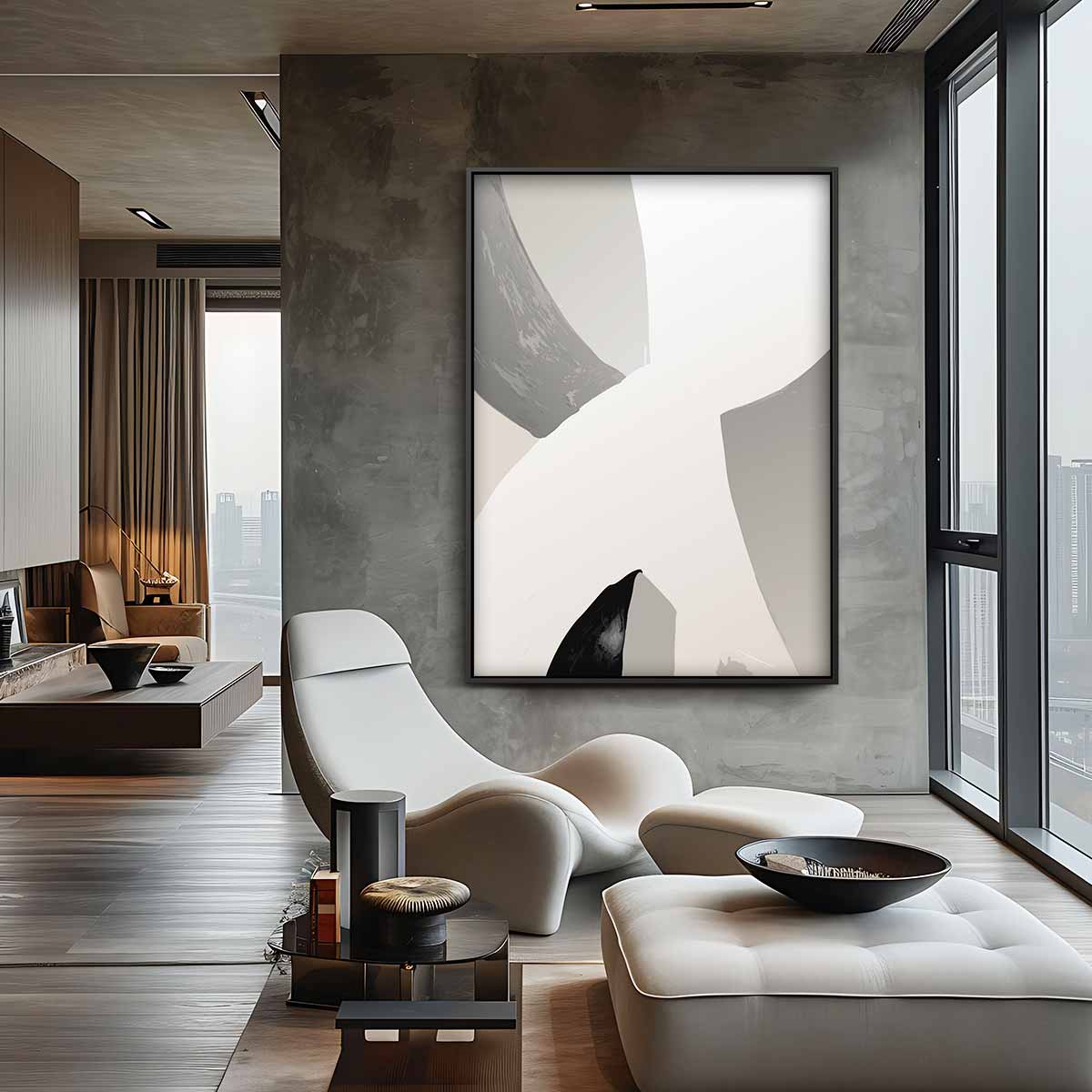 Stijlvolle Abstractie in Neutrale Tint Kunstwerk-canvas-dibond-plexiglas-wanddecoratie-WallArtistic