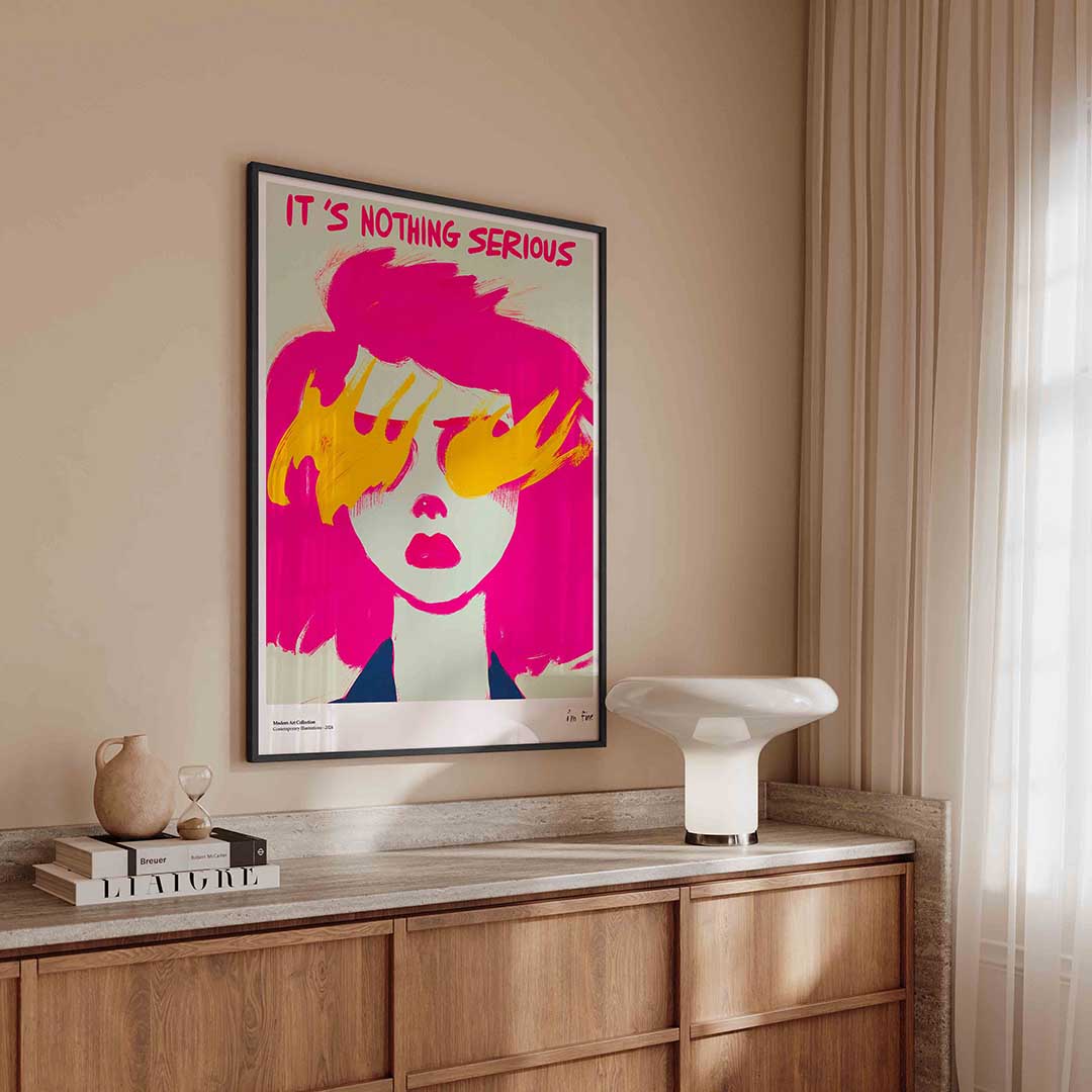 Portret met roze en geel Poster