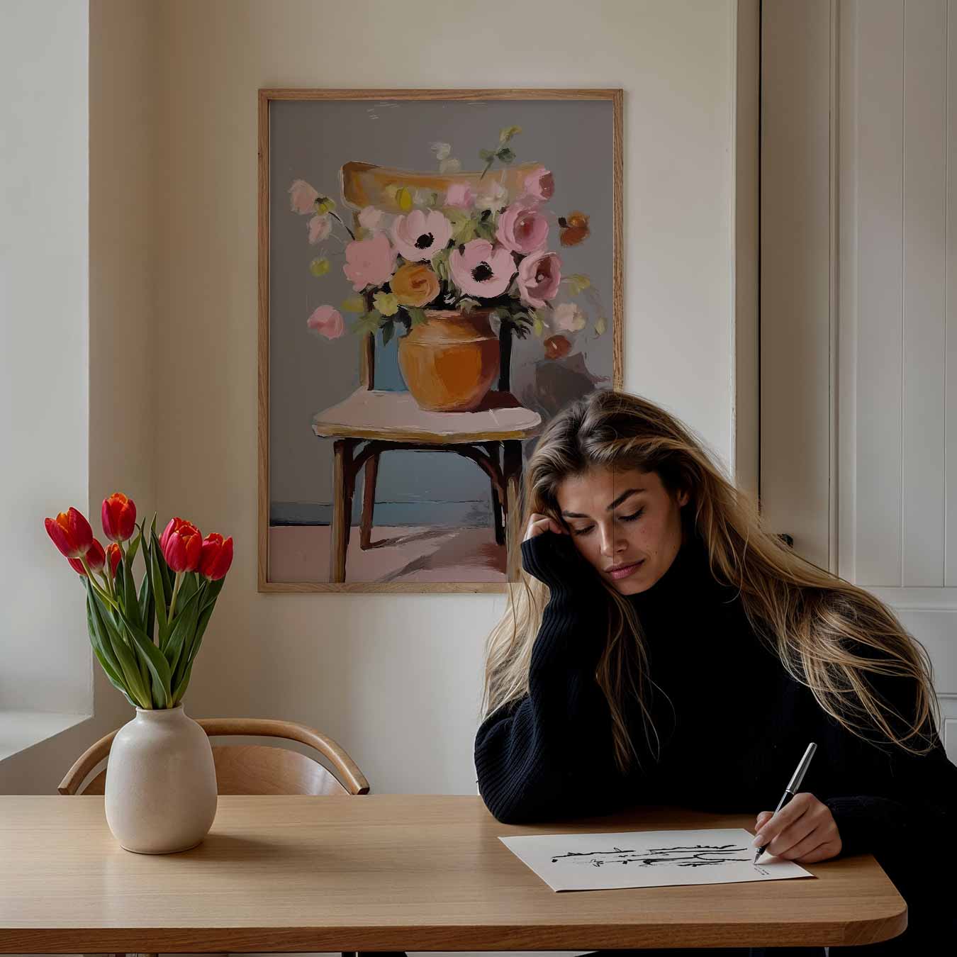 Bloemenpracht op Stoel Poster-WallArtistic