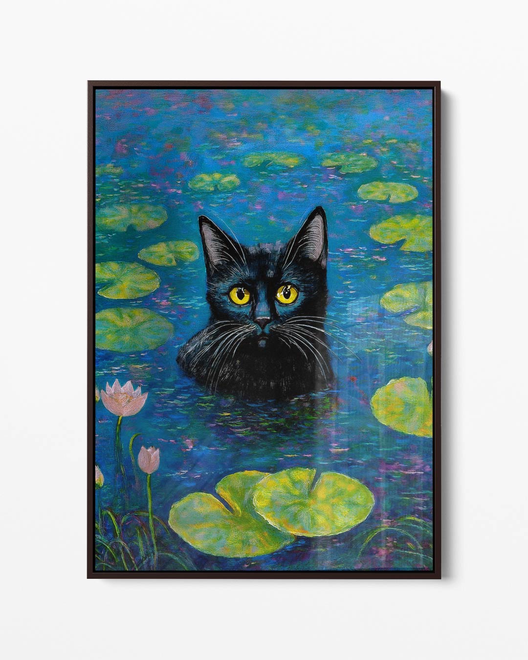 Kat in de Waterlelies Kunstwerk-canvas-dibond-plexiglas-wanddecoratie-WallArtistic