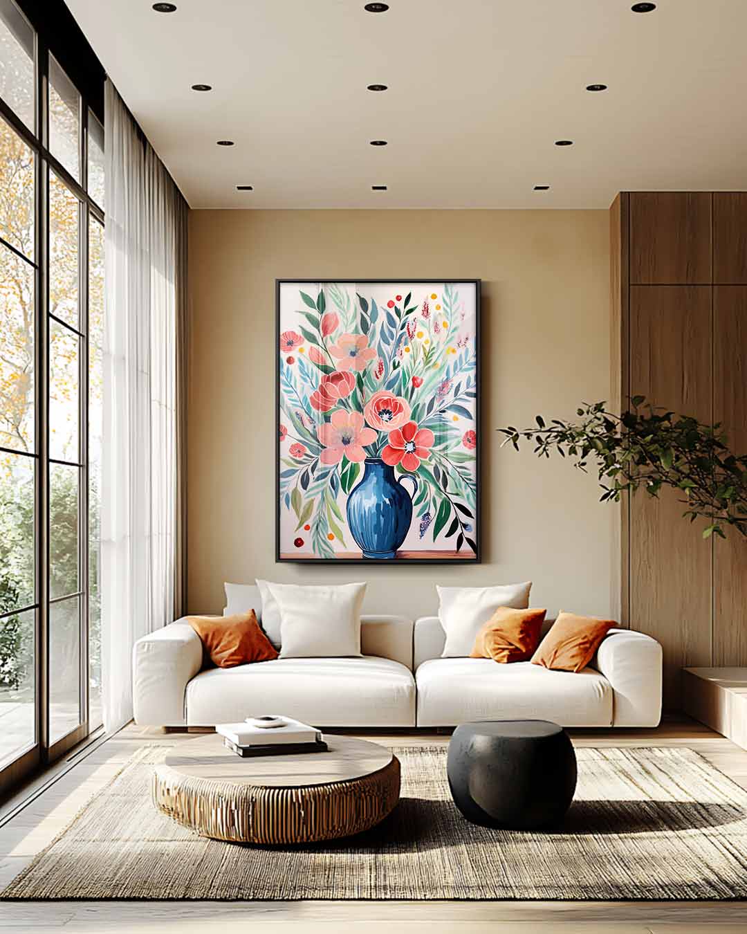 Bloemrijke Vase Kunstwerk-canvas-dibond-plexiglas-wanddecoratie-WallArtistic