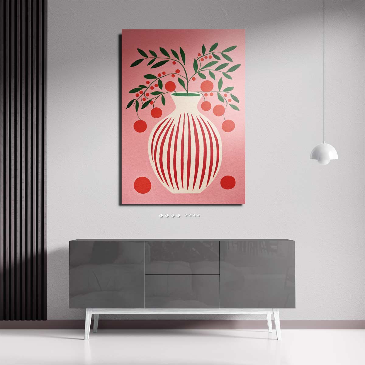 Speels Stilleven met Vaas en Bessen Kunstwerk-canvas-dibond-plexiglas-wanddecoratie-WallArtistic