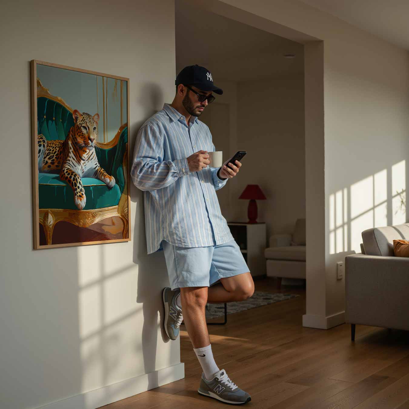 Luipaard op Luxueuze Bank Poster-WallArtistic