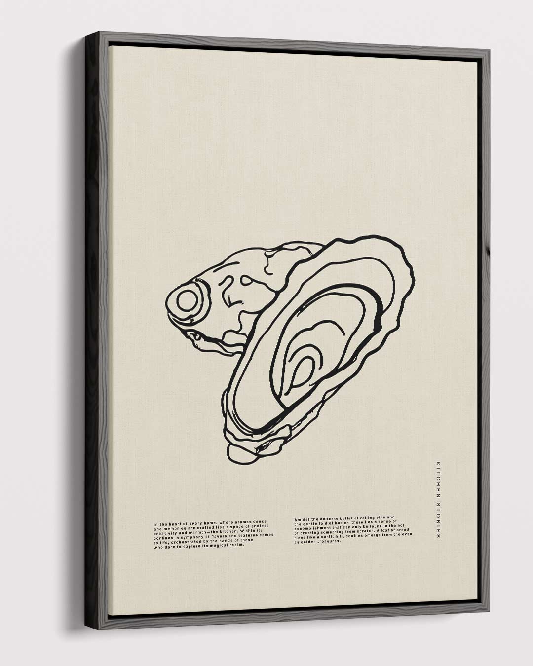 Oesterlijntekening op beige achtergrond Kunstwerk-canvas-dibond-plexiglas-wanddecoratie-WallArtistic