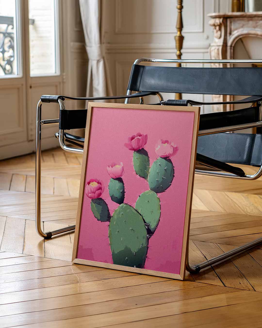 Cactus Bloemenpracht op Roze Poster