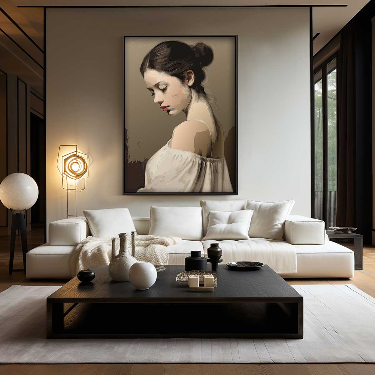 Dromerige Portretstudie Kunstwerk-canvas-dibond-plexiglas-wanddecoratie-WallArtistic