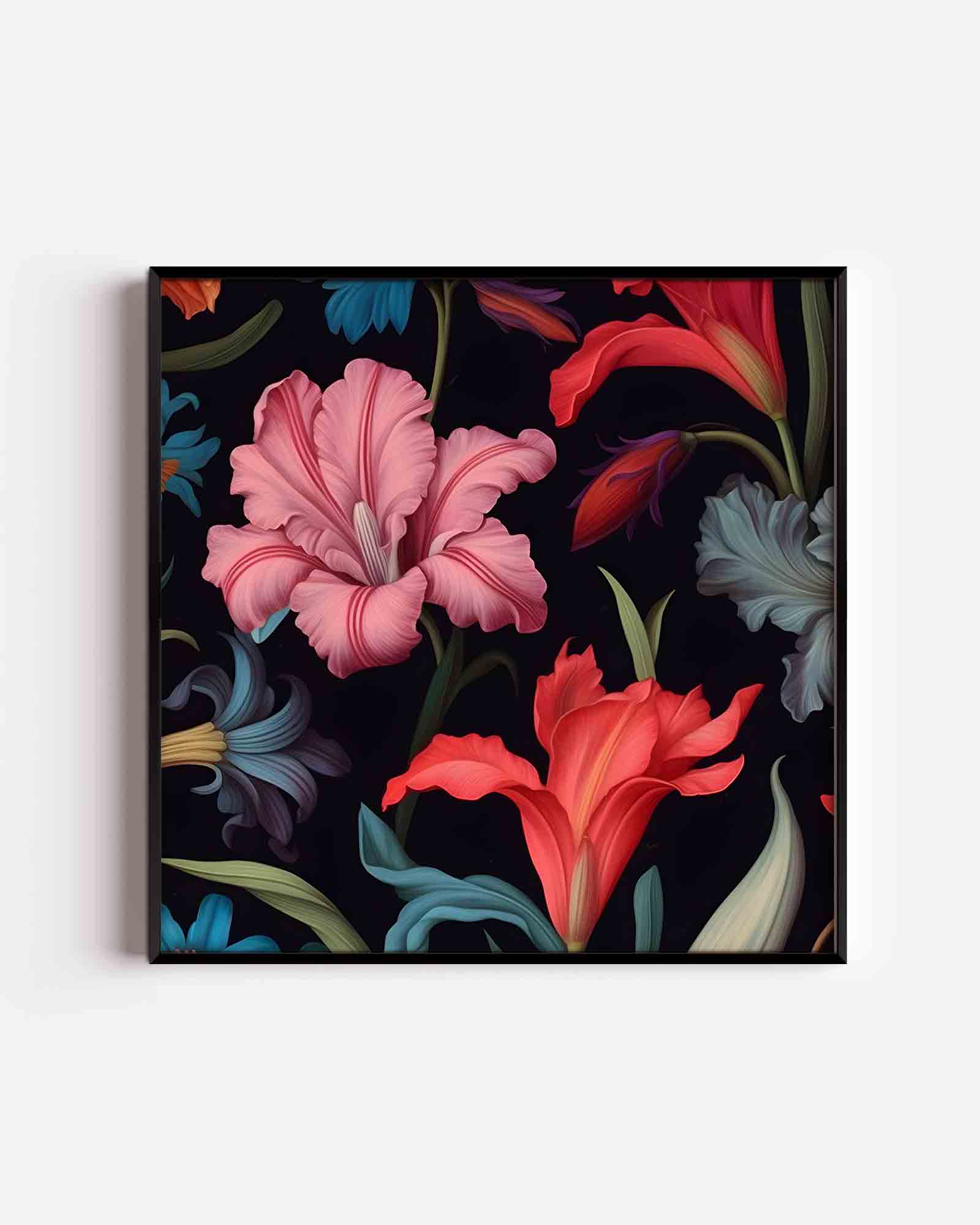 Bloemen op zwarte achtergrond Poster
