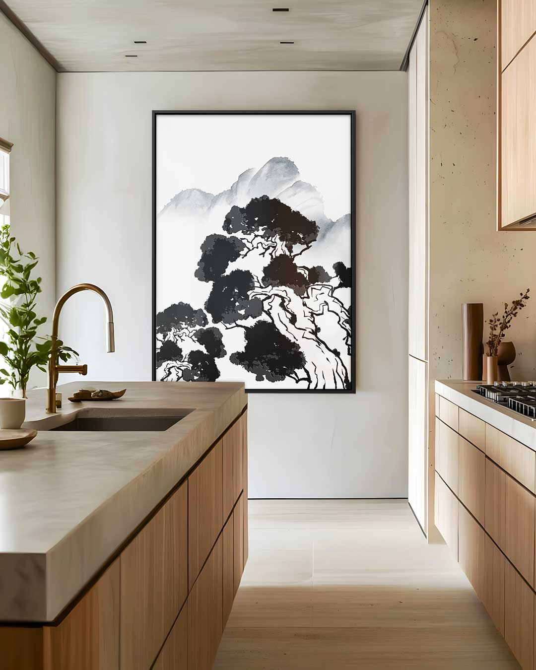 Berglandschap in Oosterse Stijl Kunstwerk-canvas-dibond-plexiglas-wanddecoratie-WallArtistic