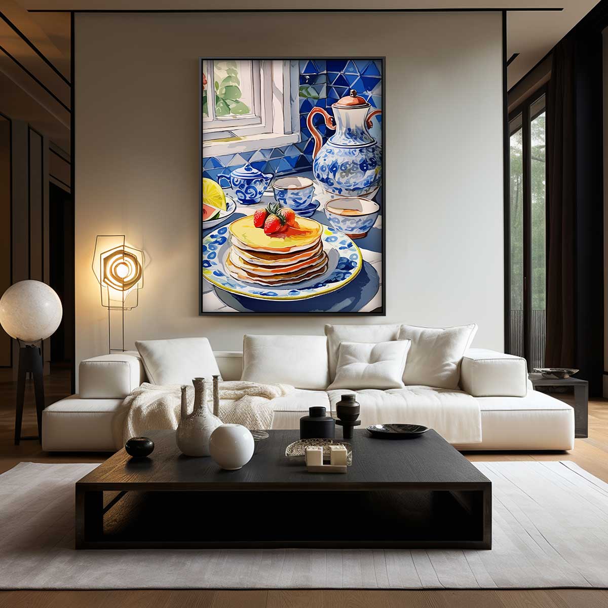Ontbijt in Blauwe Sereniteit Kunstwerk-canvas-dibond-plexiglas-wanddecoratie-WallArtistic