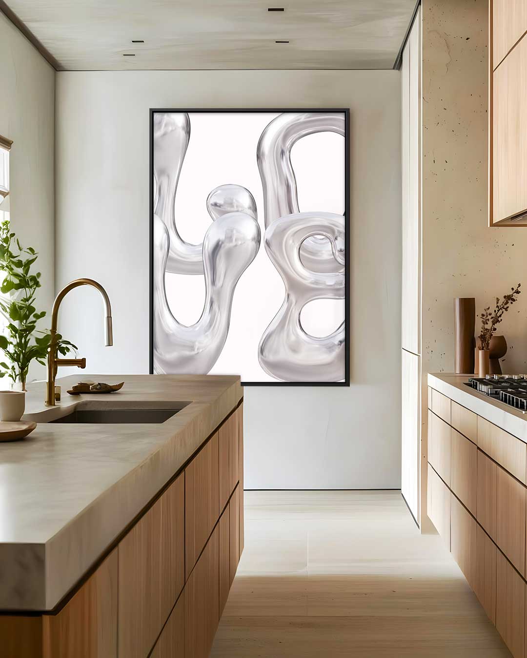 Vloeiende Zilveren Golven Kunstwerk-canvas-dibond-plexiglas-wanddecoratie-WallArtistic