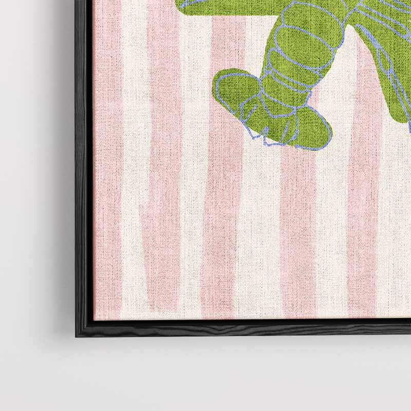 Groene Kreeft op Strepen Kunstwerk-canvas-dibond-plexiglas-wanddecoratie-WallArtistic