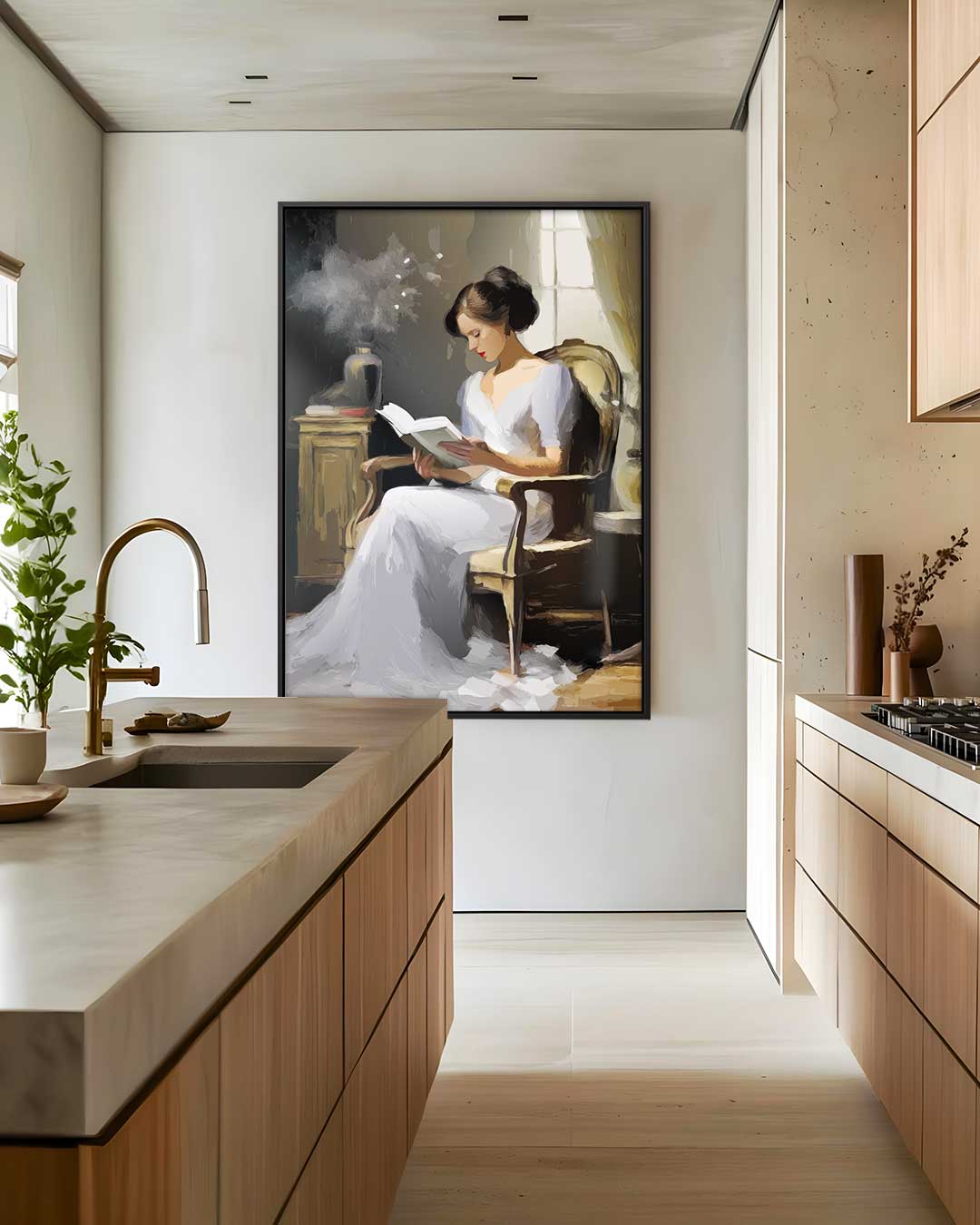 Vrouw Leest Boek aan het Raam Kunstwerk-canvas-dibond-plexiglas-wanddecoratie-WallArtistic
