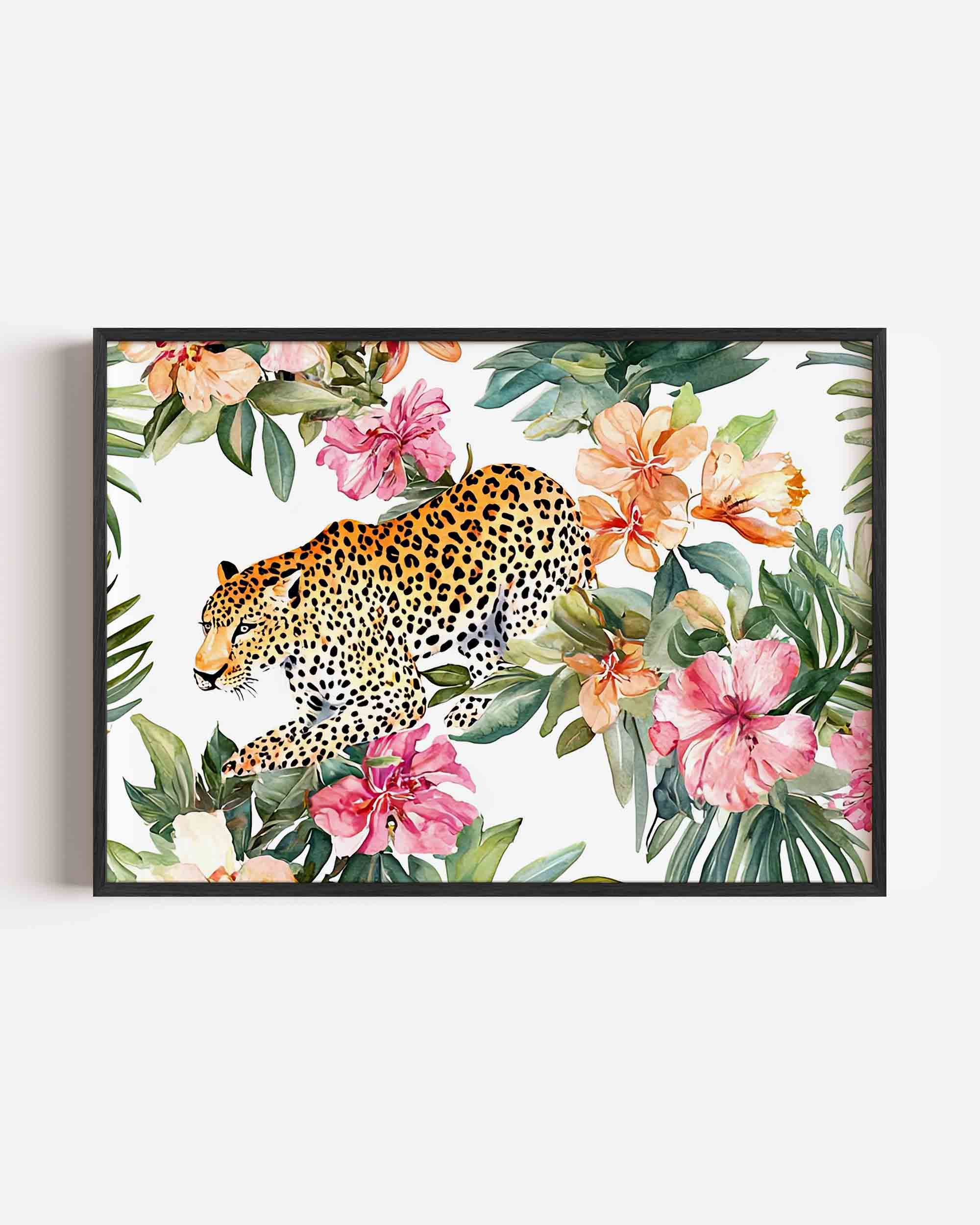 Luipaard en bloemen Poster