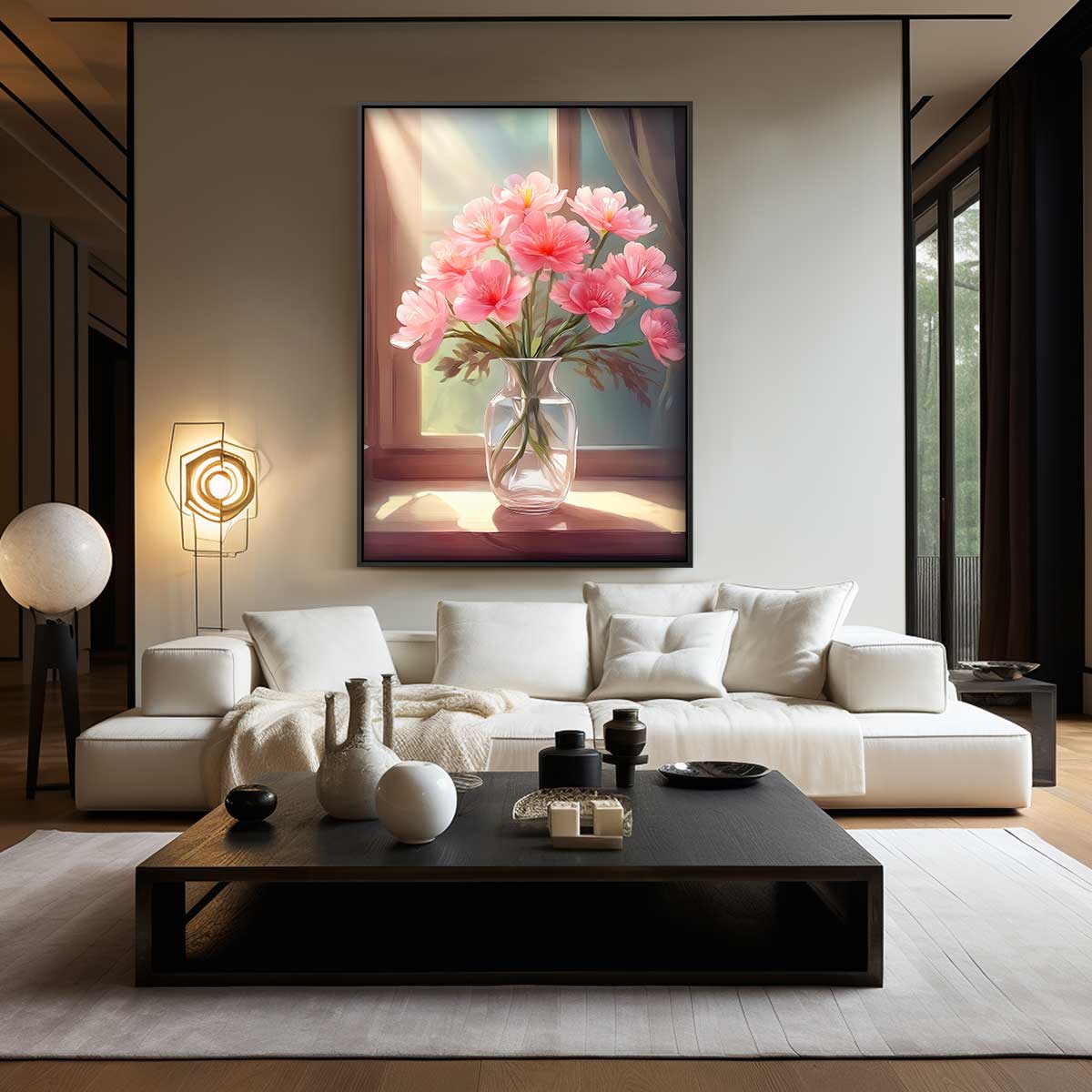 Zonnige Bloemengloed in Vaas Kunstwerk-canvas-dibond-plexiglas-wanddecoratie-WallArtistic