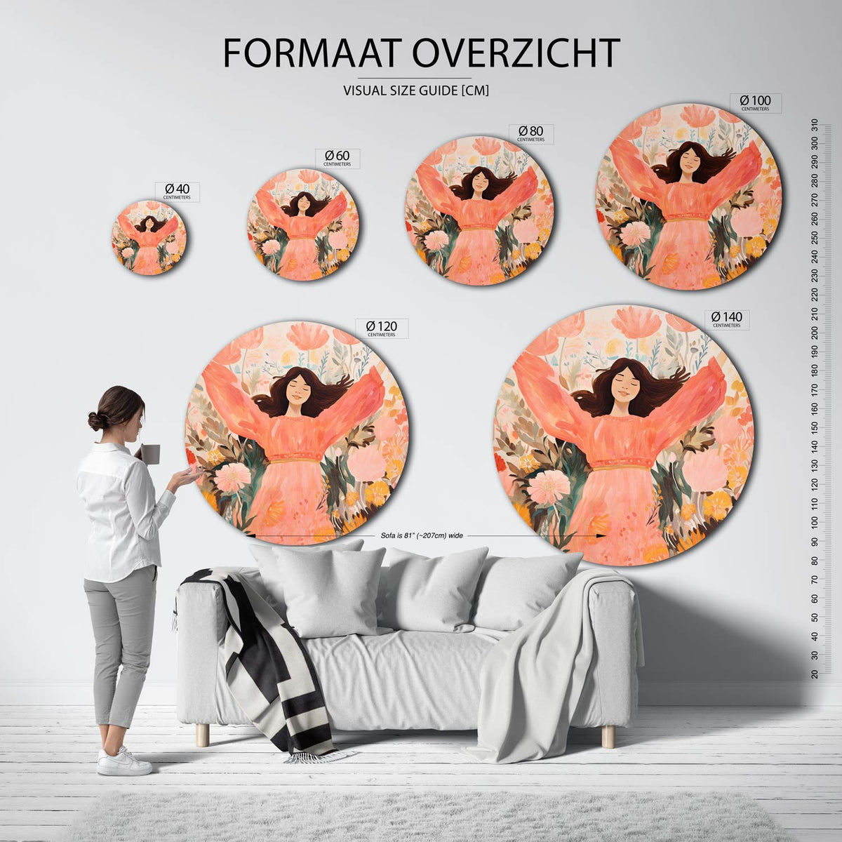 Vrouw in bloemen Muurcirkel
