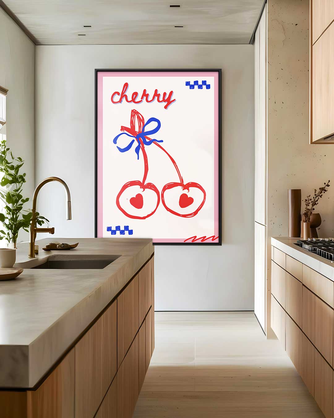 Kersentekeningen in speelse kleuren Kunstwerk-canvas-dibond-plexiglas-wanddecoratie-WallArtistic