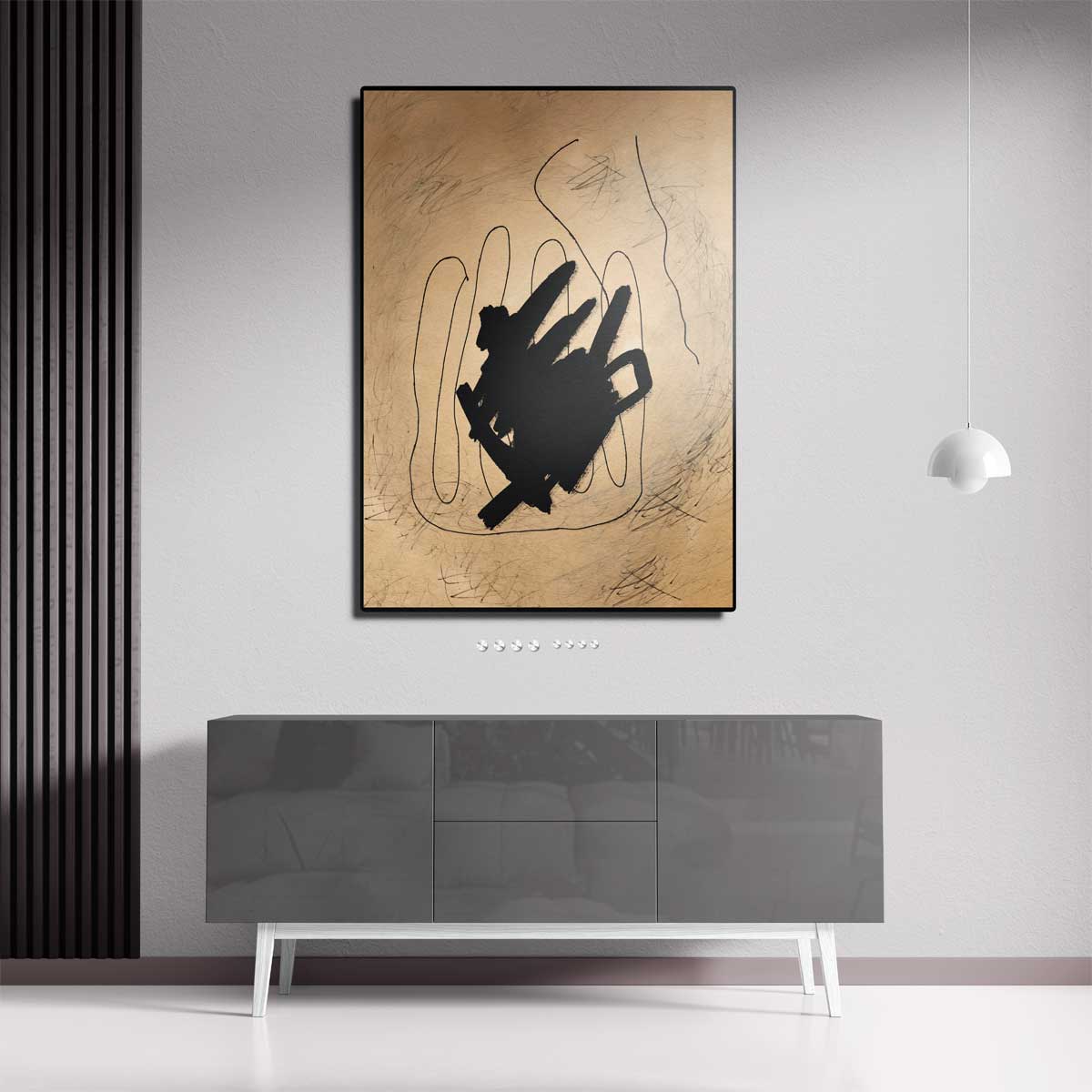 Abstracte Expressie in Zwart en Beige Kunstwerk-canvas-dibond-plexiglas-wanddecoratie-WallArtistic