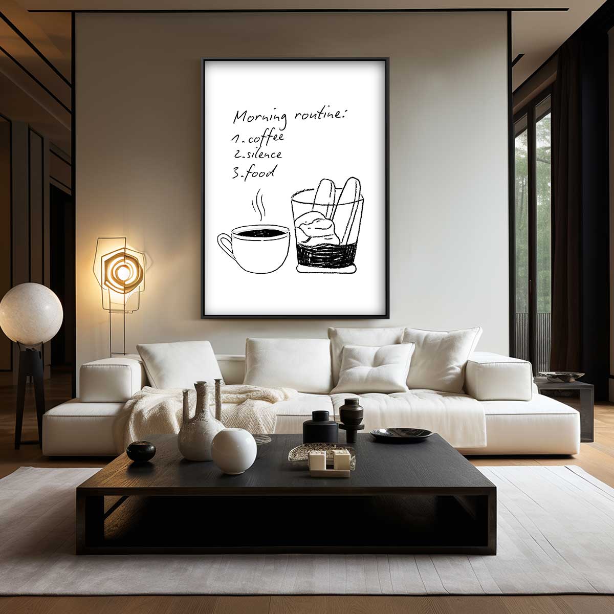 Ontspannen Ochtendritueel Illustratie Kunstwerk-canvas-dibond-plexiglas-wanddecoratie-WallArtistic